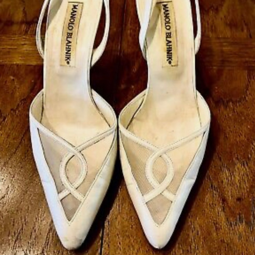 White leather Manolo  Blahnik sling backs  7.5